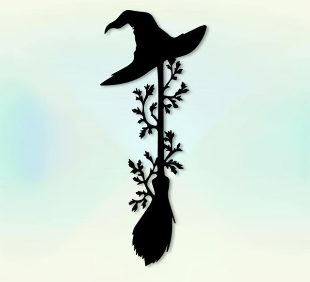 CIFBUY Vintage Hexenhut und Besenstiel 2D Metall-Wandkunst in Schwarz für Garten und Terrasse, Höhe: 30,48 cm, Breite: 30,48 cm - Bild 1