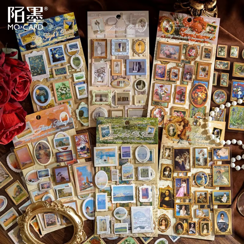 2 Stück Flache Aufkleber mit berühmten Ölgemälde-Motiven in Multicolour für Scrapbooking und DIY-Projekte - Bild 3