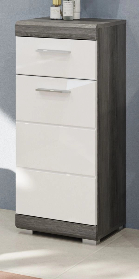 Badezimmer Kommode Shawn von Inn.Furn in Weiß Hochglanz und Grau, Breite: 37 cm, Höhe: 88 cm - Bild 1