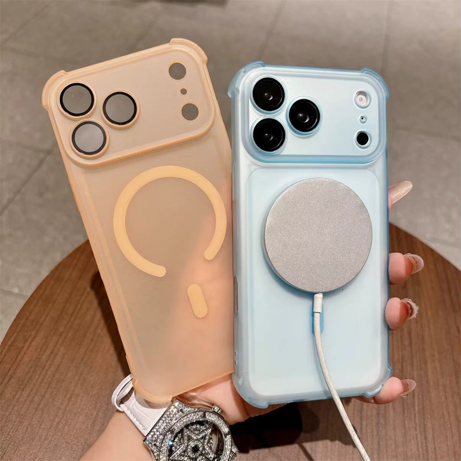 SZMUGUA Magnetische Handyhülle für iPhone 12 bis 17 Pro Max, Matt und Transluzent mit Linsenschutz, Orange - Bild 1