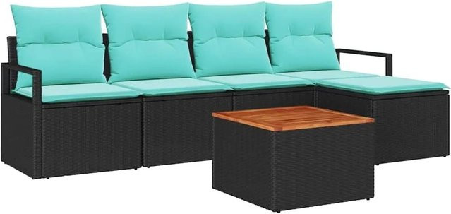 vidaXL Gartensofa-Set in L-Form aus Poly-Rattan und Metall, 6-teiliges Lounge-Set mit Kissen und Couchtisch in Schwarz - Bild 1