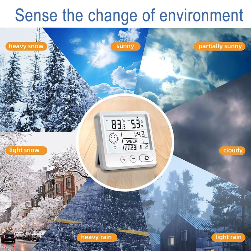 Niditon LCD-Digitalwecker als Tisch- und Wanduhr mit Datum, Temperatur und Luftfeuchtigkeit in Weiß - Bild 3