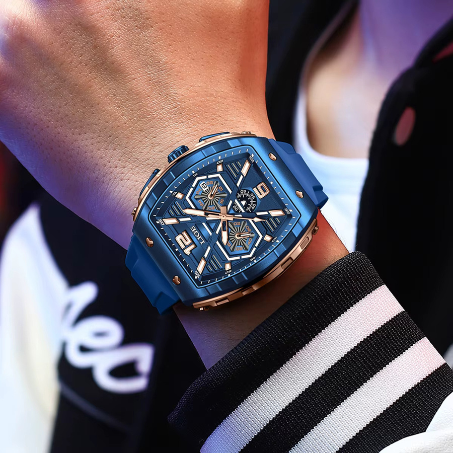 LIGE Chronograph, Quarzuhr, Silikon, Blau, Herren - Bild 5