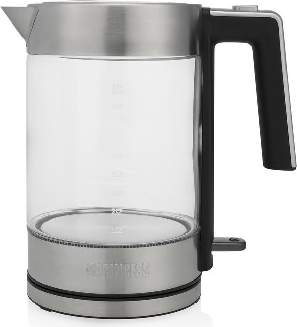 Princess London Glas-Wasserkocher in Schwarz und Transparent aus Edelstahl mit 1,7 l Volumen und 2200 W Leistung - Bild 1