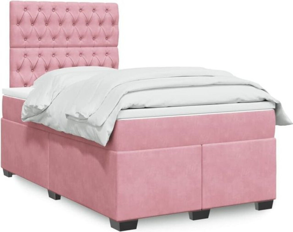 vidaxl Boxspringbett mit Matratze aus Samt in Rosa, B/T/H: 190 x 120 x 150,5 cm - Bild 1