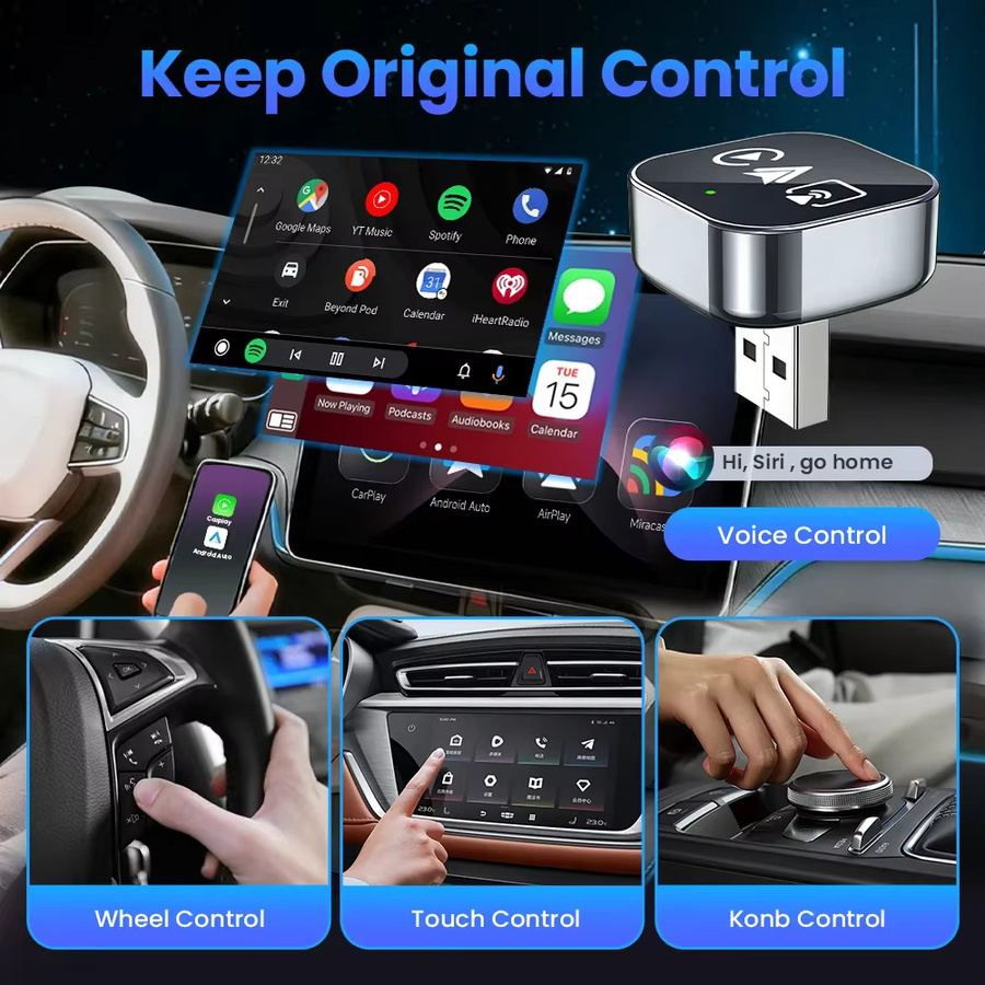 CarRocket 4-in-1 Wireless CarPlay Adapter für Apple Mirror Link und Android Auto, Schwarz - Bild 4