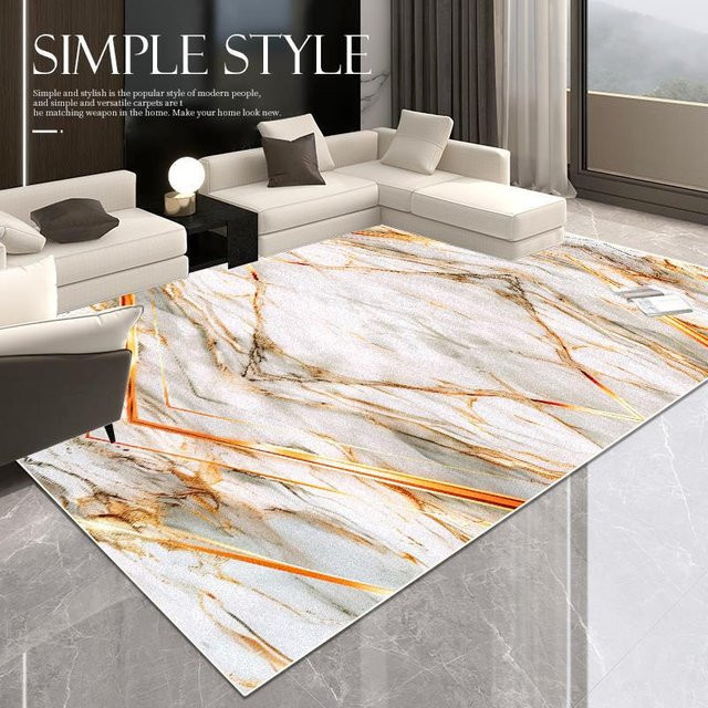 Moderner Teppich Karpetti in Weiß mit Marmor-Design, weich und waschbar, B/T: 140 x 200 cm - Bild 1