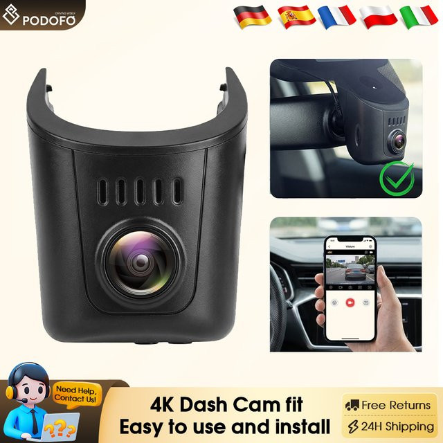 Podofo 4K Dashcam 2160P Video Auto-Blackbox für Audi mit WLAN-App in Schwarz - Bild 1
