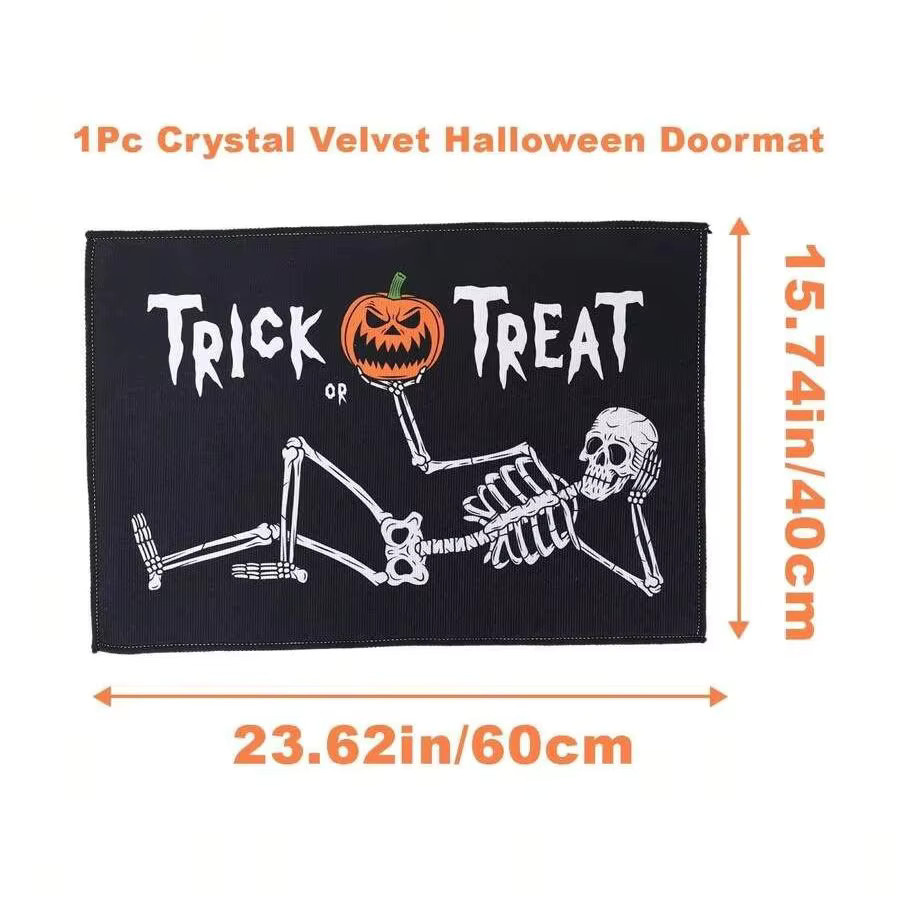 VIKAMA Halloween Skelett Fußmatte Süßes oder Saures Willkommensmatte für Innen und Außen in Schwarz - Bild 4