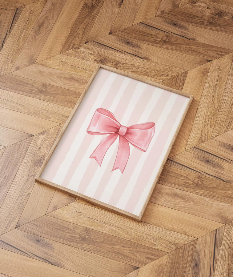 Potdemiel Leinwanddruck Rosa Schleife Französischer Pastell-Oquette Ästhetische Wandkunst für Kinderzimmer und Modernes Wohnzimmer in Pink - Bild 2