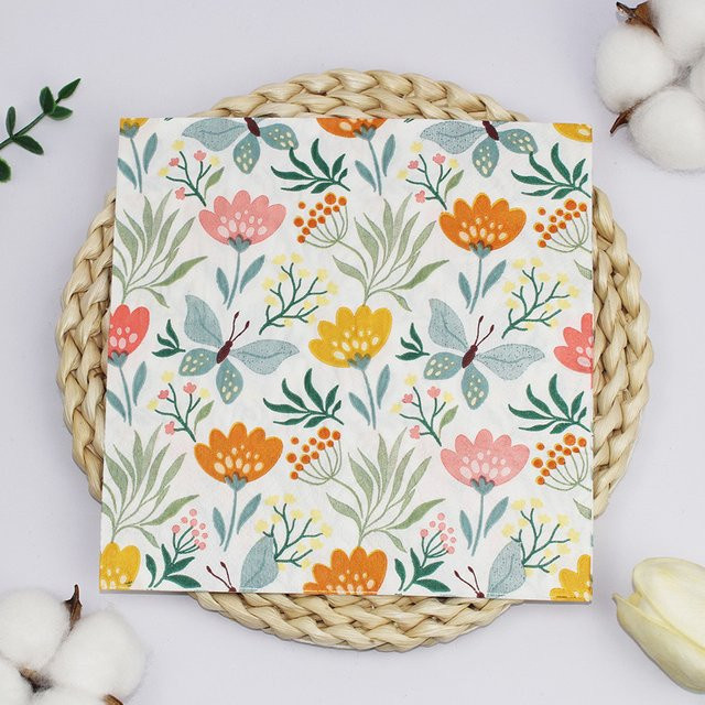 MODA Papierservietten mit Blumen- und Schmetterlings-Design in Mehrfarbig für Hochzeit und Party - Bild 1