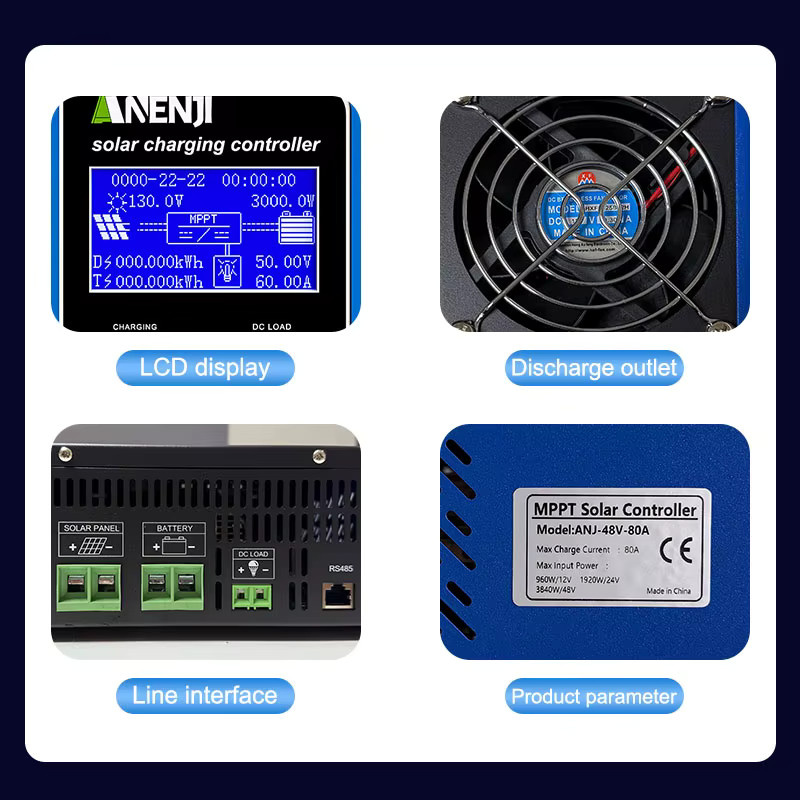 ANENJI 80A Solar-Laderegler für 12V 24V 48V Blei-Säure- und Lithium-Batterien in Blau - Bild 4
