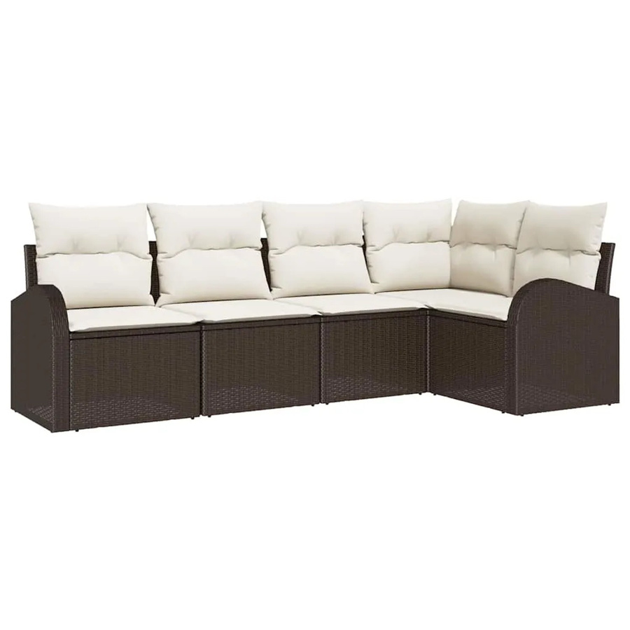 vidaXL Garten-Sofa-Set aus Polyrattan in L-Form mit Kissen, 5-teilig, Braun und Weiß - Bild 2