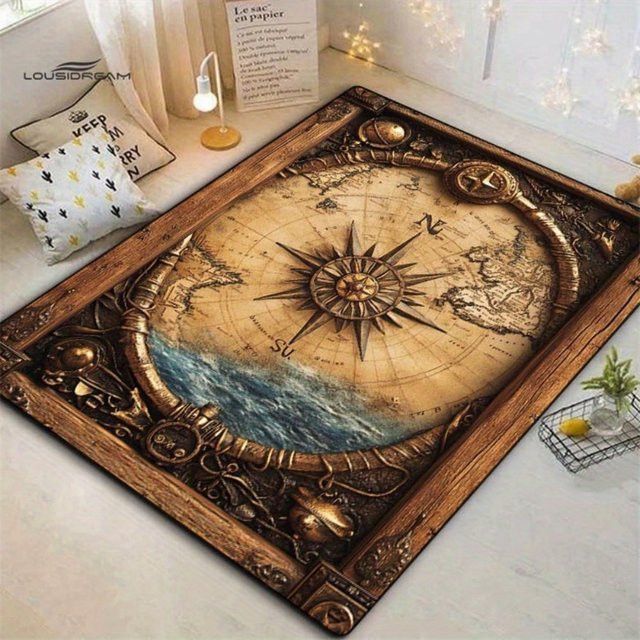 VIKAMA Vintage-Weltkartenteppich, maschinenwaschbarer dekorativer Teppich für Wohnzimmer, Schlafzimmer oder Arbeitszimmer - Bild 1