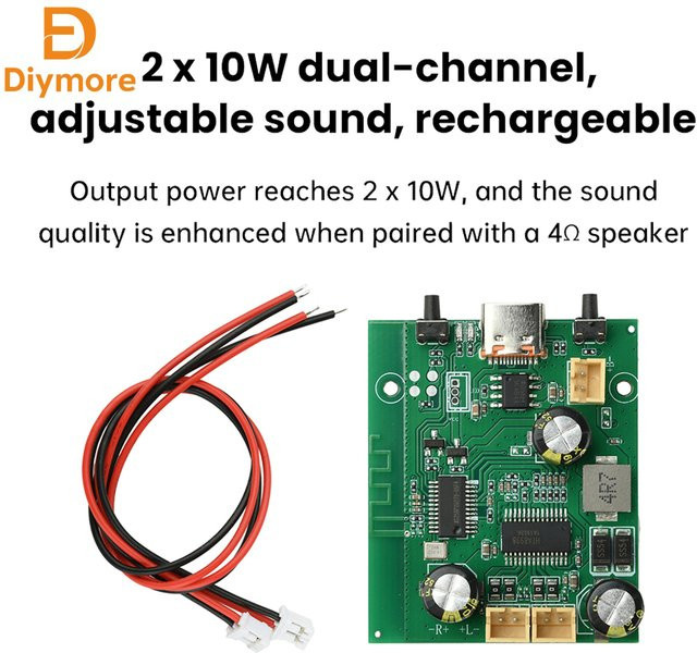 diymore TWS Bluetooth 5.1 Stereo Verstärkermodul, 10 W + 10 W, batteriebetrieben und wiederaufladbar, grün - Bild 1