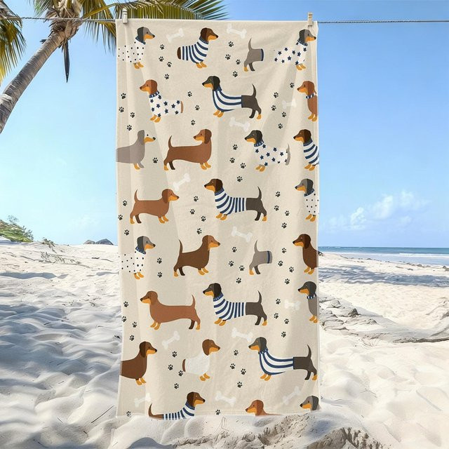 JMG Household Supplies Strandtuch mit Cartoon Dackel Motiv, schnelltrocknend und super saugfähig, Multicolour, B/H: 50 x 100 cm - Bild 1
