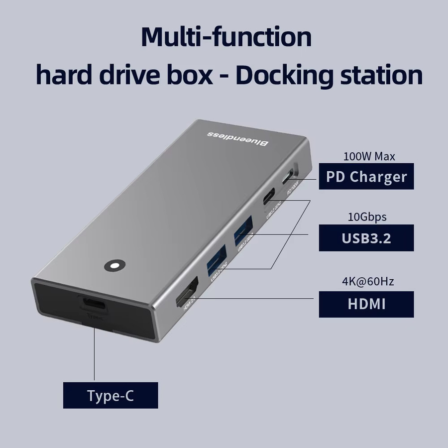 Blueendless M.2 SSD-Gehäuse mit USB-C-Hub Dockingstation für M2 SATA und NVMe, 10Gbps, 4K 60Hz HDMI, 100W PD und SD/TF-Slot - Bild 3
