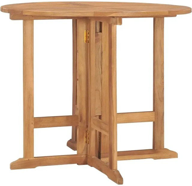 vidaXL Klappbarer Garten-Esstisch aus Teakholz in Braun, Durchmesser: 90 cm, Höhe: 75 cm - Bild 1