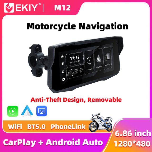 EKIY Wireless CarPlay und Android Auto Motorrad-Navigationssystem mit 6,86 Zoll Display in Schwarz - Bild 1