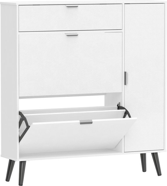 HOMCOM schmaler Schuhschrank mit 2 Klappfächern in Weiß, moderner Schuhskipper mit Lederoptik-Türen, Soft-Close-Funktion und verstellbaren Regalböden für Flur und Eingangsbereich - Bild 1