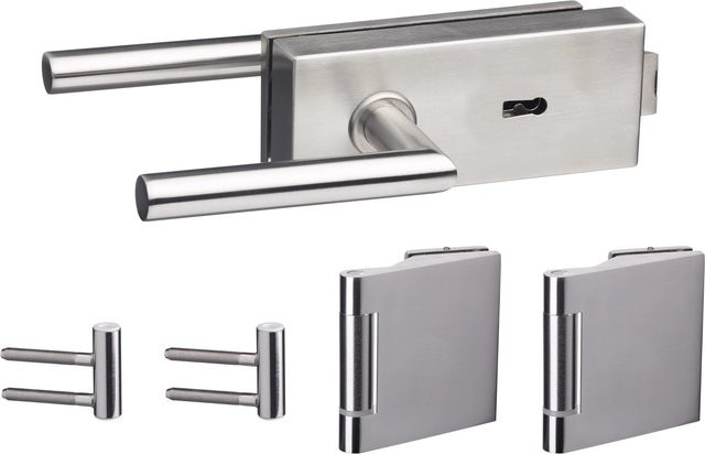 Skyscope Beschlag-Set für Glasdrehtüren Alpha Quadrat Buntbart aus Edelstahl Gebürstet in Silber, B/T/H: 225 x 80 x 70 cm - Bild 1