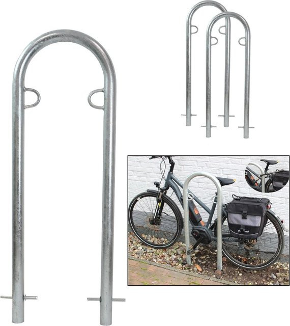 TRUTZHOLM 2er Set Fahrradanlehnbügel Typ U aus feuerverzinktem Stahl in Silber, B: 111,5 cm, T: 40 cm, Ø: 49 mm - Bild 1