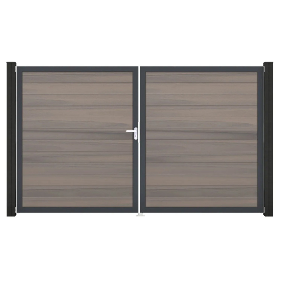 GroJa Solid Steckzaun Tor DIN Links DB Bi-Color Sand, 2-flügelig aus Aluminium und BPC - Bild 2