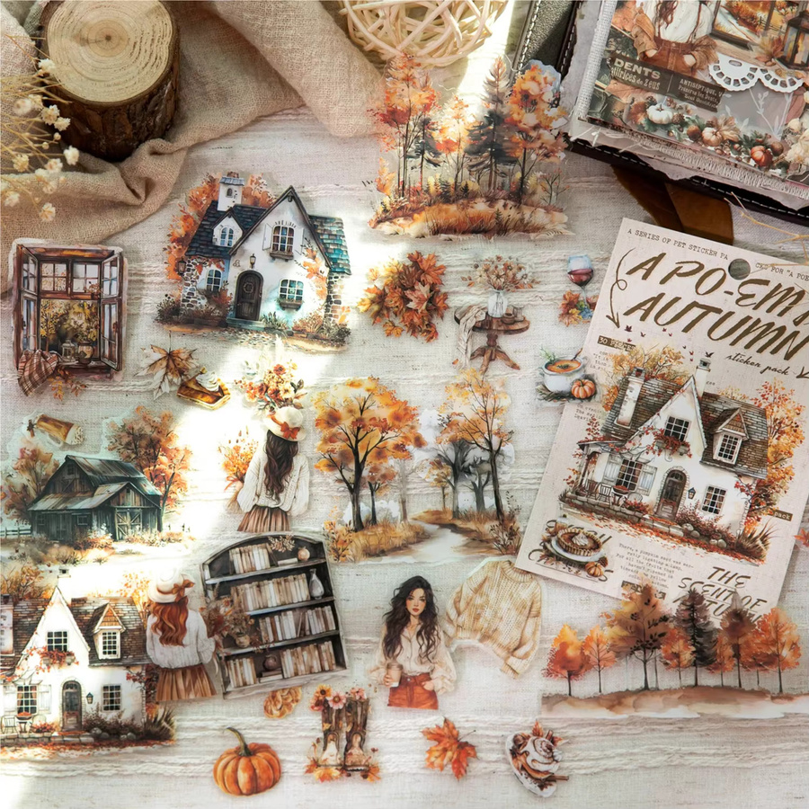 Leaffei Herbst Scrapbook Sticker Set mit 30 Blatt Vintage Dekoration und Gedichten in Multicolour - Bild 2
