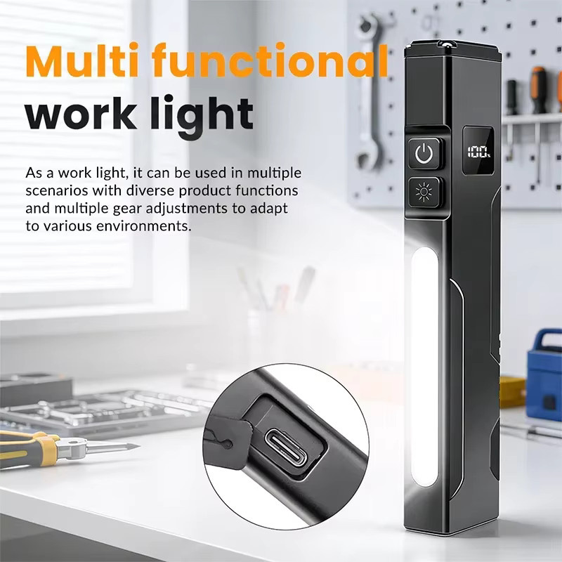 JIASHUAIXIN Magnetische LED Arbeitsleuchte in Schwarz, aufladbare COB Taschenlampe für Autoreparaturen, superhelle tragbare Stiftlampe - Bild 6