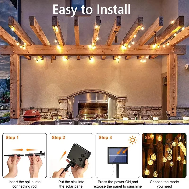 OKAL RED EAST Solar-Lichterkette mit 200 transparenten LED-Kristallkugeln aus Glas für den Außenbereich, Garten und Weihnachten - Bild 5