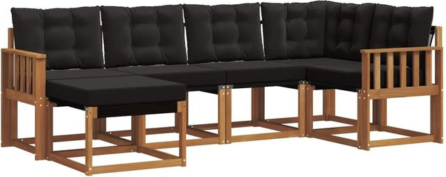 vidaXL Outdoor-Sofagarnitur 6-teilig aus Akazienholz und Textilene in Natur und Schwarz mit Kissen und Armlehnen - Bild 1