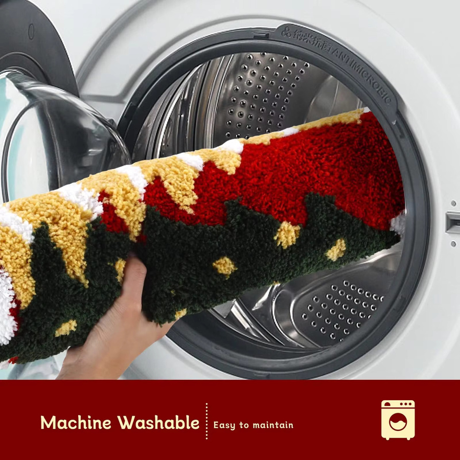 VIKAMA Weihnachtsbaum Badezimmerteppich mit Schneeflocken-Design, rot, rutschfest und waschbar, B/T: 60 x 40 cm - Bild 6