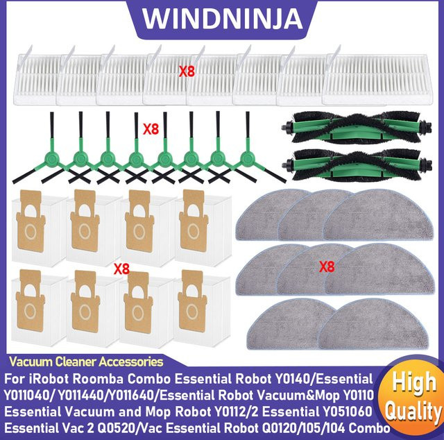 iRobot Roomba Essential Zubehör-Set mit Seitenbürste, Staubbeutel, Mopptuch und Filterteil für Q0520 und Y011640 - Bild 1