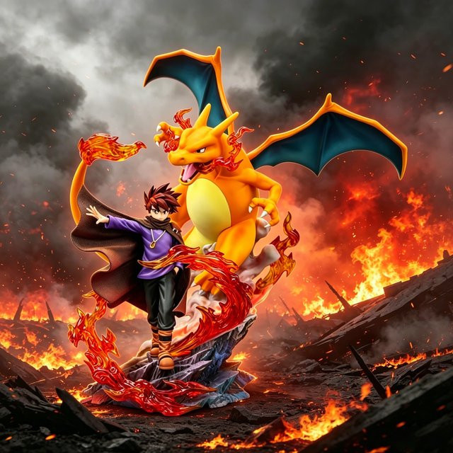 Bandai Pokémon Gary Oak Charizard Figur, Blau Grün Orange, Modell Spielzeug - Bild 1