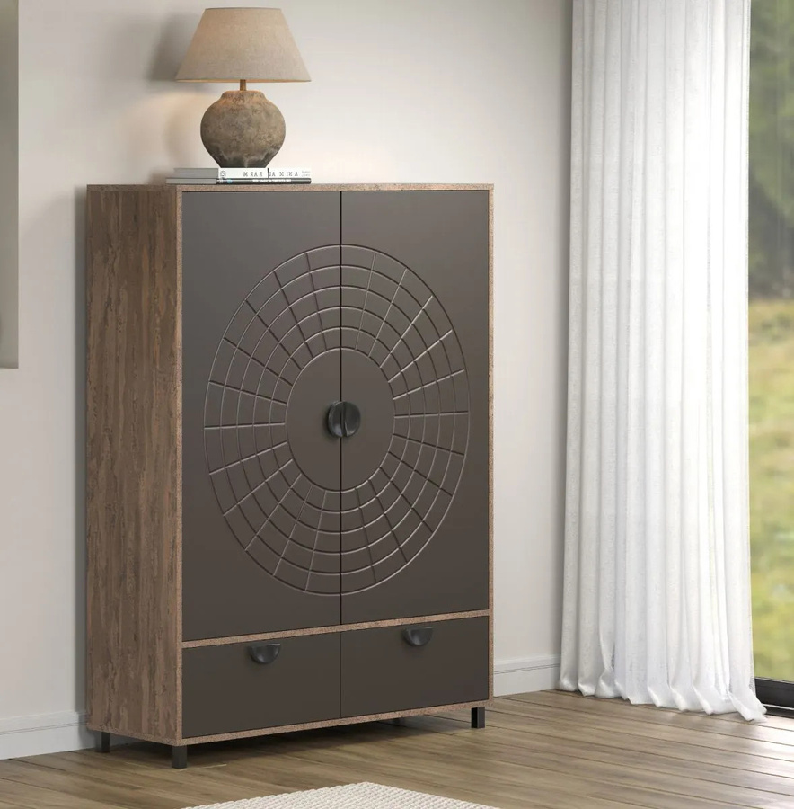 Highboard Oriana in Bronze und Rost, modernes Wohnzimmer-Highboard mit Soft-Close-Türen und Schubladen, B/H: 120 x 163 cm - Bild 2