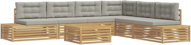 vidaXL 7-teilige Outdoor-Sofagarnitur aus Akazienholz und Polyester in Weiß-Hellgrau - Bild 1