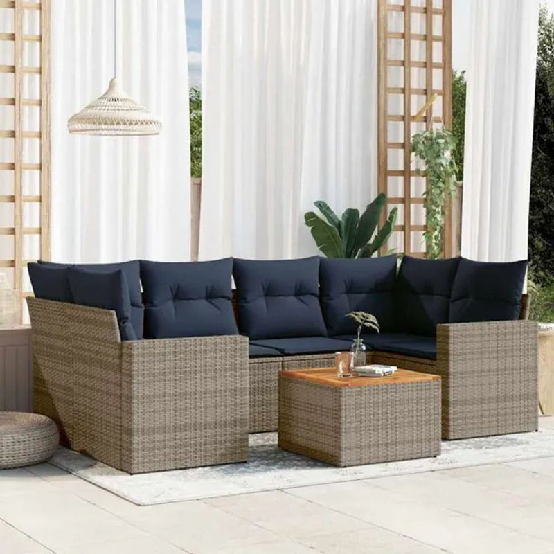 7-teilige moderne Garten-Sofagarnitur aus Poly-Rattan mit Kissen in Grau von vidaxl - Bild 1