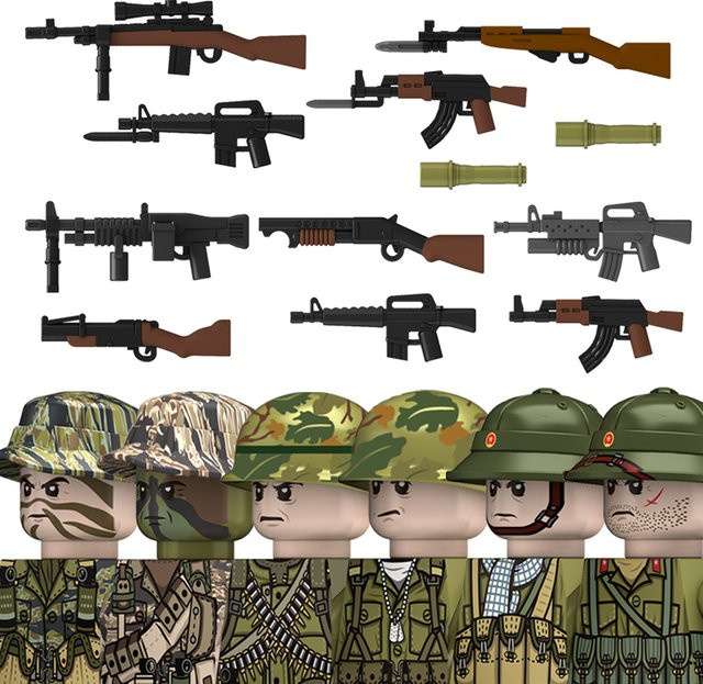 Brangdy MOC Vietnamkrieg Militär Soldaten Bausteine Set mit Infanterie-Helmen und Waffen in Multicolour - Bild 1