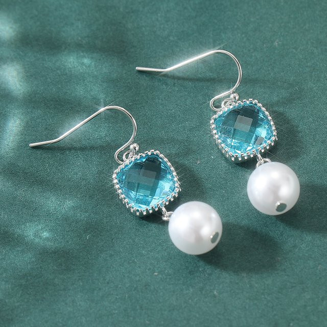YoYo Ohrringe, Silber, Blaue Zirkonia, Perle, Damen - Bild 1