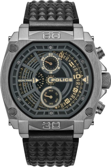 Police Herrenuhr Norwood Chronograph, Edelstahl, Leder, 45 mm, Schwarz - Bild 1