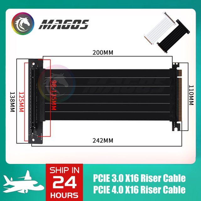 Flying Elephant PCIe Riser Kabel zur Grafikkarten-Verlängerung für PCIE 3.0 und 4.0 16X in Schwarz oder Weiß - Bild 1