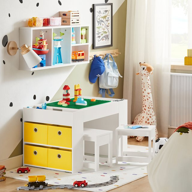 SoBuy Kindertisch mit 2 Stühlen KMB75-W Kindersitzgruppe mit Stauraum in Weiß B/T/H: 87 x 50 x 50 cm - Bild 1