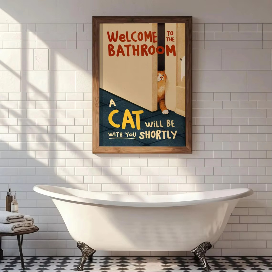 Lustiger Digital-Kunstdruck mit Katzenmotiv für dein Badezimmer, mehrfarbige Wanddekoration im Retro-Stil von SHENCHEN - Bild 2