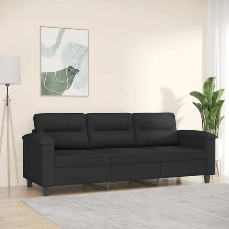 Modernes 3-Sitzer-Sofa von vidaxl in Schwarz aus Mikrofaser mit Metallgestell, Breite: 210 cm, Höhe: 80 cm, Tiefe: 77 cm - Bild 1