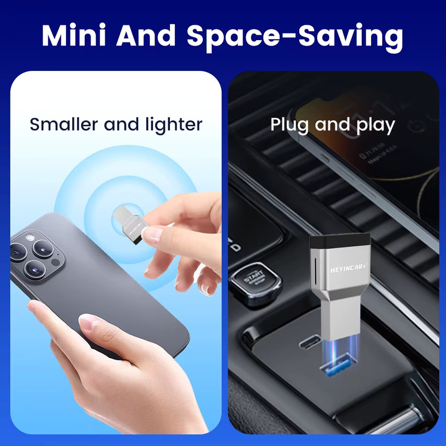 HEYINCAR Mini 2-in-1 Kabelloser CarPlay und Android Auto Adapter mit USB und USB-C Anschluss für Benz, Audi und Toyota - Bild 2