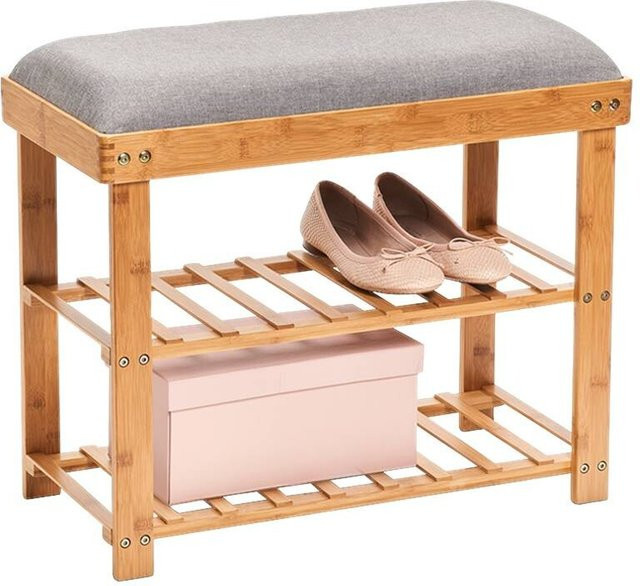 Zeller Schuhbank mit 2 Ablagen aus Bambus und Polyester in Grau, B/H/T: 60 x 50 x 29 cm - Bild 1