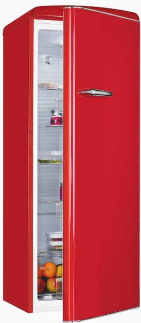 Exquisit RKS325-V-H-160E Retro Vollraumkühlschrank in Rot, Standgerät mit LED-Innenbeleuchtung und Flaschenregal, B/T/H: 57 x 60 x 141 cm - Bild 1