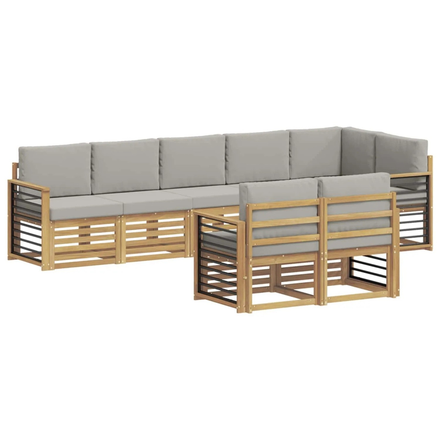 vidaXL Outdoor-Sofagarnitur 8-teilig in Weiß und Hellgrau mit Akazienholz-Gestell und UV-beständigen Polstern im L-Shape Design - Bild 2