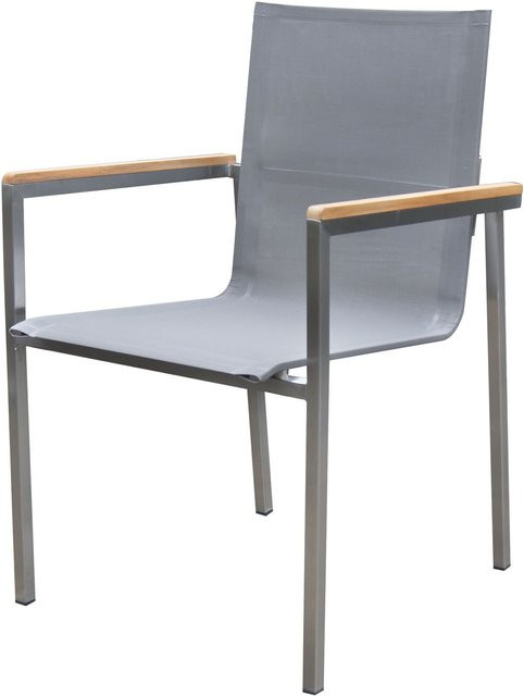 OUTFLEXX Stapelsessel in Taupe mit Teak-Armlehnen aus Edelstahl und Textilene, B/T/H: 62 x 56 x 88 cm - Bild 1