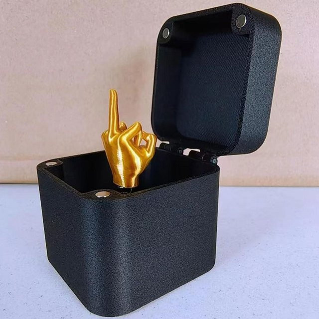 Lustige Überraschungsgeschenkbox von Super Six mit schwarzer Ringbox und Mittelfinger-Motiv - Bild 1